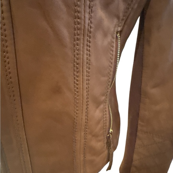 Michael Kors Women's Brown Leather Hooded Moto Jacket Size M - Picture 15 of 16